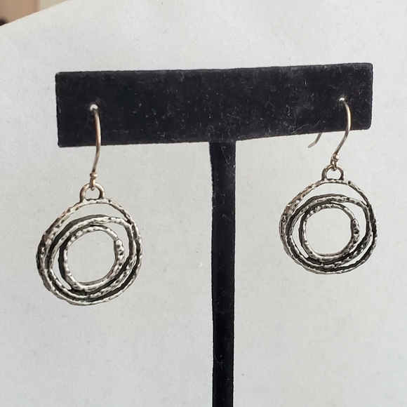 Megiddo Israel Oxidized Sterling Silver Drop Earrings Brutalist Abstract - Picture 5 of 11